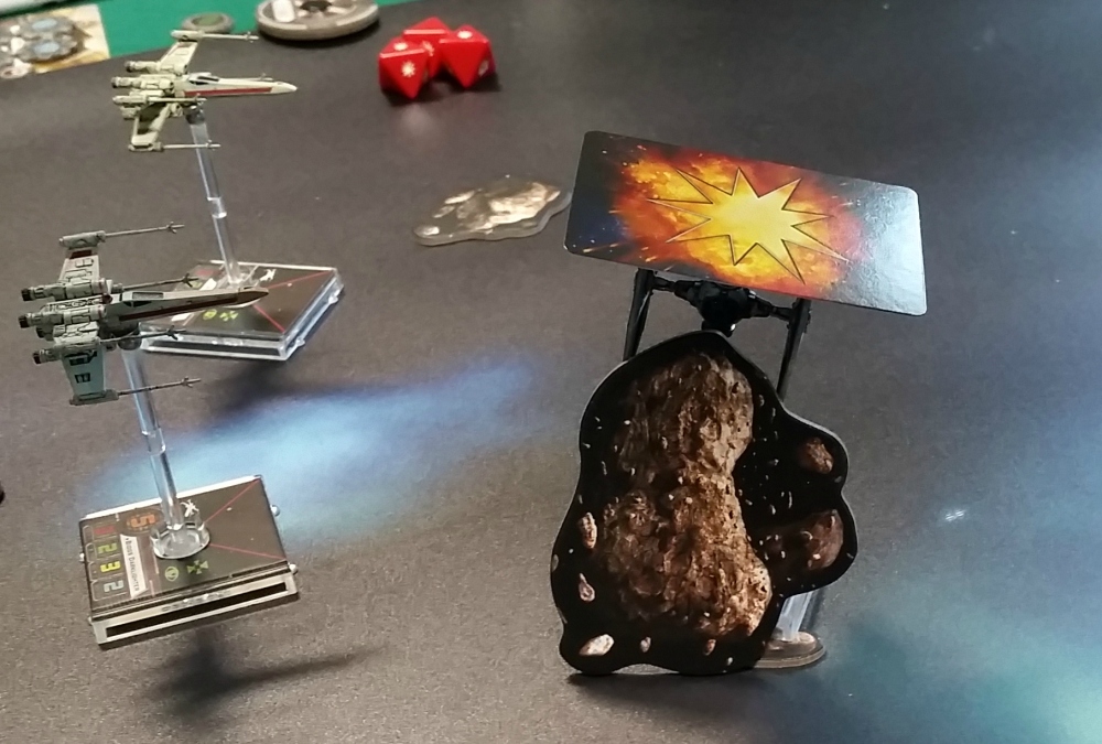 TIE fighter collides with asteroid Heroes of the Aturi Cluster