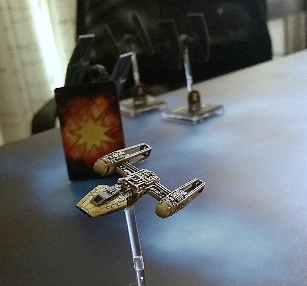 Magnet Y-Wing three TIE Fighters banking Heroes of the Aturi Cluster